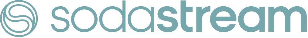 Logo von SodaStream in sanften Blau- und Grautönen. Der Schriftzug „sodastream“ ist modern und klar gestaltet, um das Konzept von sprudelndem Wasser und nachhaltigem Genuss zu vermitteln.
