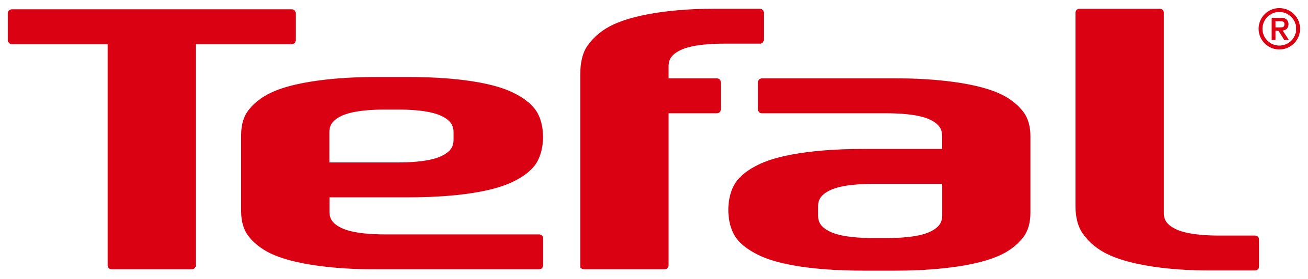 Das Bild zeigt das Logo der Marke Tefal in großer, roter Schrift auf schwarzem Hintergrund. Tefal ist bekannt für seine Küchenprodukte wie Kochgeschirr und Haushaltsgeräte.