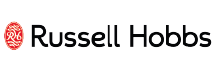 Das Bild zeigt das Logo von Russell Hobbs, bestehend aus einem roten, stilisierten Symbol und dem Schriftzug "Russell Hobbs" in schwarzer Schrift. Das Logo repräsentiert eine Marke für Haushaltsgeräte.