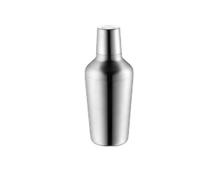 Glänzender Edelstahl-Cocktailshaker mit abnehmbarem Deckel, zylindrische Form für Mixgetränke.