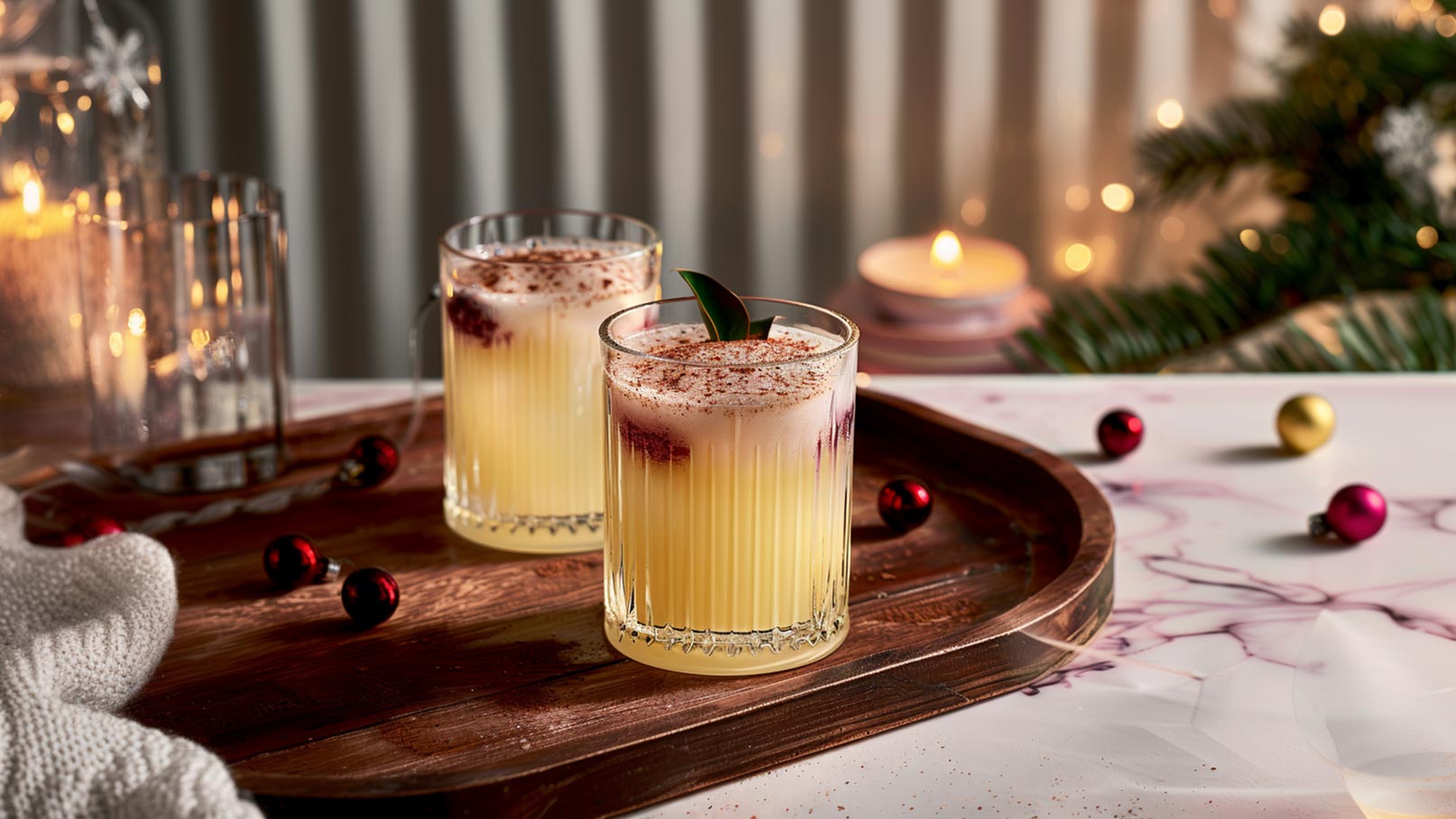 Auf dem Bild ist eine elegante Glastasse zu sehen, randvoll gefüllt mit verführerischem Eierlikör Punsch, gekrönt von cremiger Sahne und einer duftenden Zimtstange. Die goldene Farbe des Punsches und die weiße Sahne bilden einen attraktiven Kontrast vor dem schwarzen Hintergrund. Neben der Tasse sind weitere Zimtstangen dekorativ arrangiert. Die Kombination aus Eierlikör, Sahne und Zimt verströmt einen festlichen und einladenden Duft.
