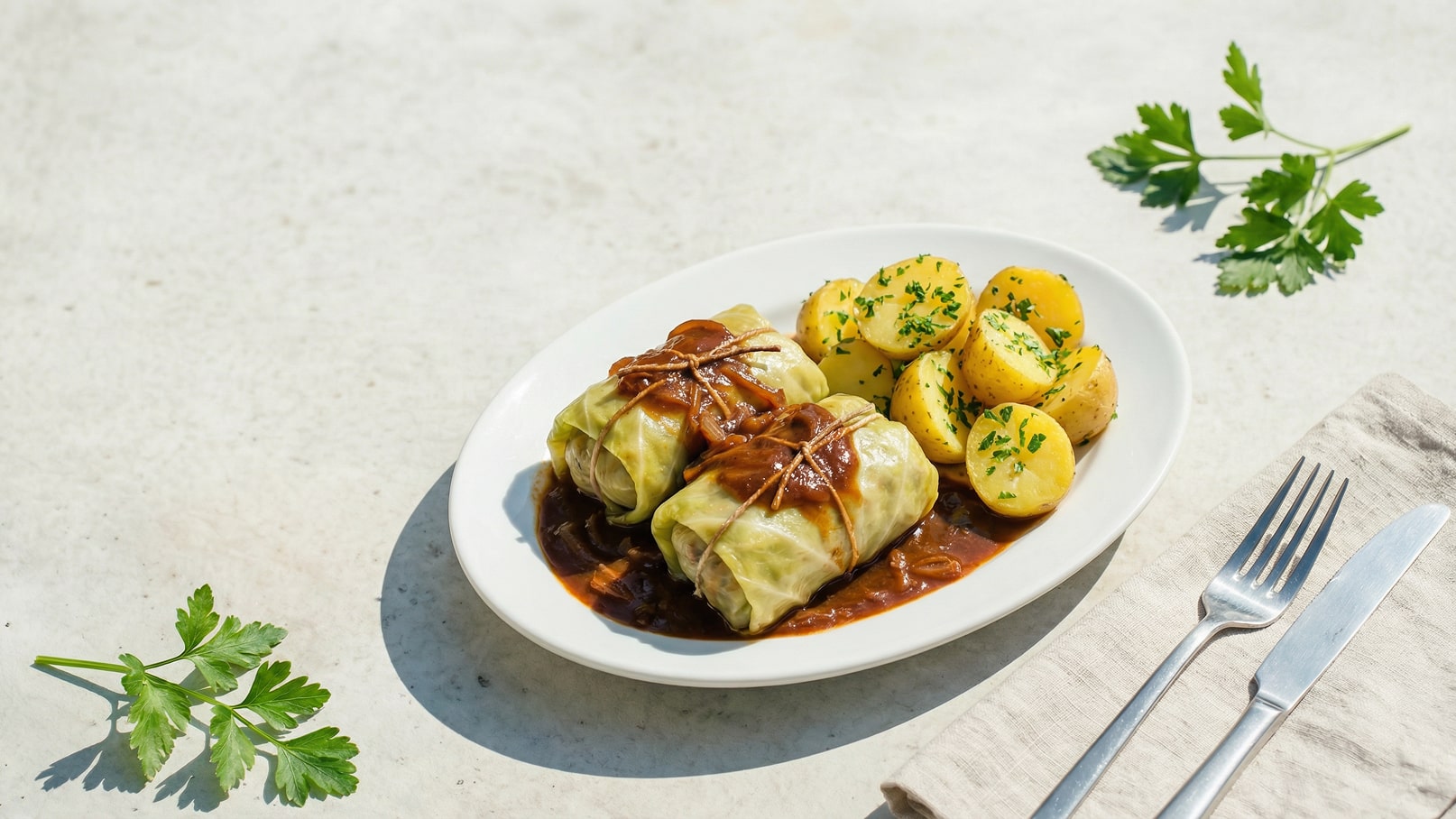 Kohlrouladen mit Petersilien-Kartoffeln