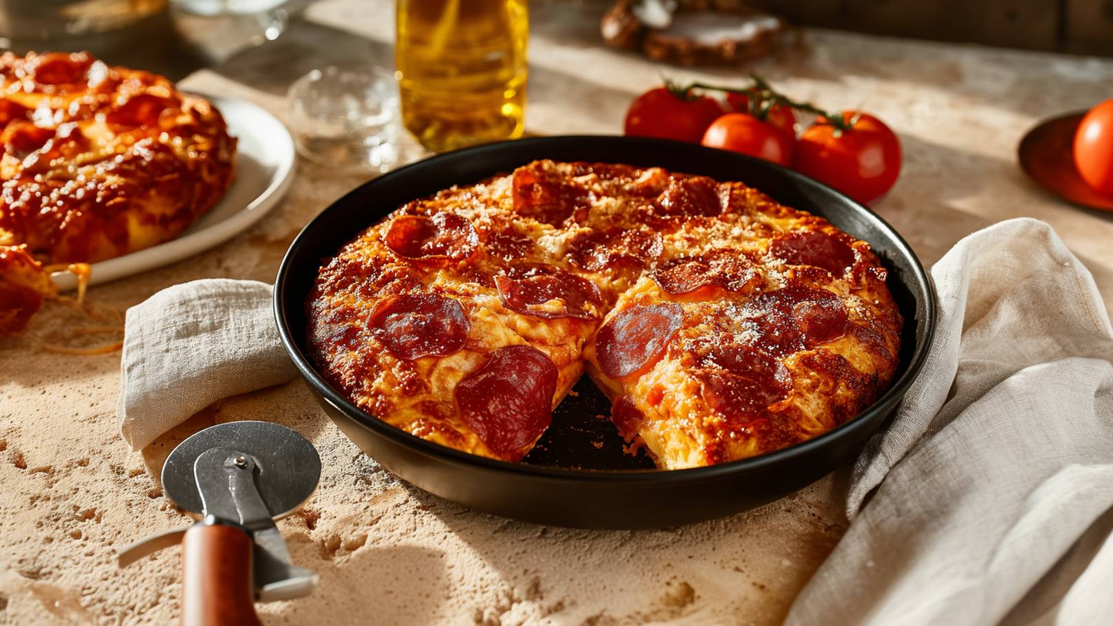 Salami Pizza aus der Pfanne