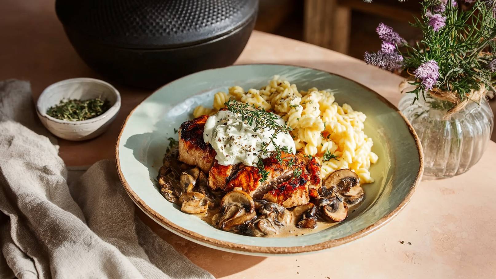 Pilz und Schweinefilet Ragout mit Spätzle