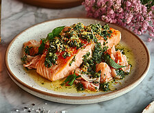 Image of Gebackener Lachs mit grüner Bärlauch Salsa