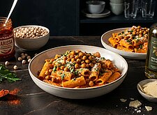 Image of Cremige Harissa Pasta mit knusprigen Kichererbsen