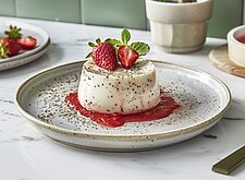 Image of Sahneflan mit Erdbeersauce