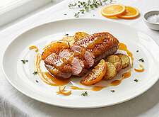 Image of Entenbrust mit Orangenscheiben und Kartoffeln