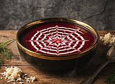 Image of Rote-Bete-Suppe mit Sauerrahm-Spinnennetz