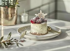Image of Weiße Schokomousse auf Schneefrüchten