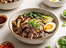 Image of Ramen mit Rind und schwarzem Knoblauch