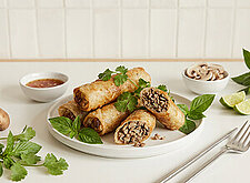 Image of Reispapier-Rollen mit Hackfleisch und Pilzen