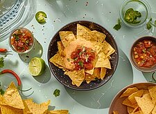 Image of Tortillachips mit Salsa-Dip und Käsesoße