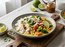 Image of Kokos Curry Reis mit Gemüse und Limette