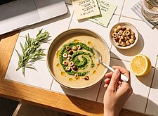 Image of Topinambursuppe mit Haselnuss Spinat Pesto
