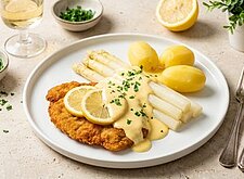 Image of Spargel mit Kartoffeln und Schnitzel