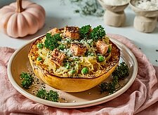 Image of Spaghetti Kürbis mit veganer Erbsen Carbonara