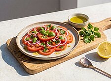 Image of Paradeiser Salat mit roten Zwiebeln mit Sommer Salat