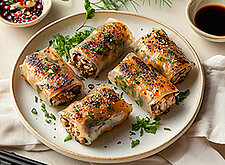 Image of Reispapier-Rollen mit Hackfleisch und Pilzen